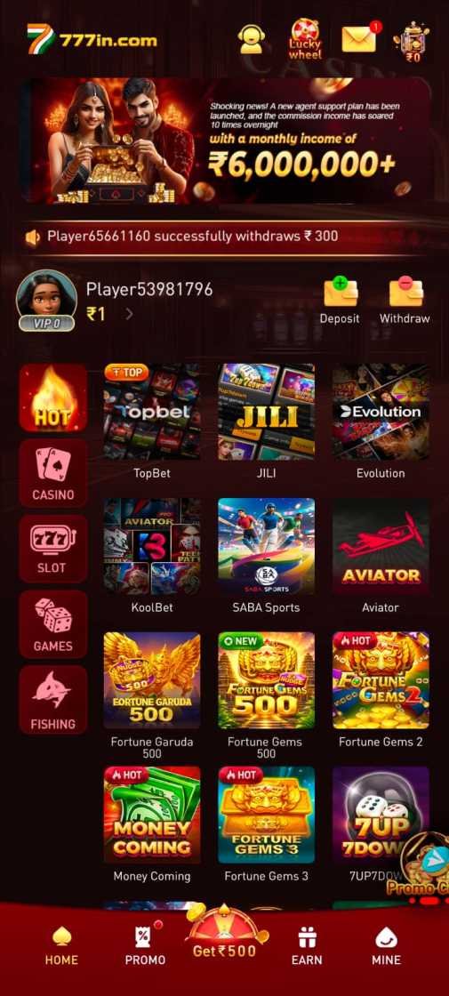 777in App dashboard displayed on a smartphone featuring login, registration, rewards, and mobile account management options.